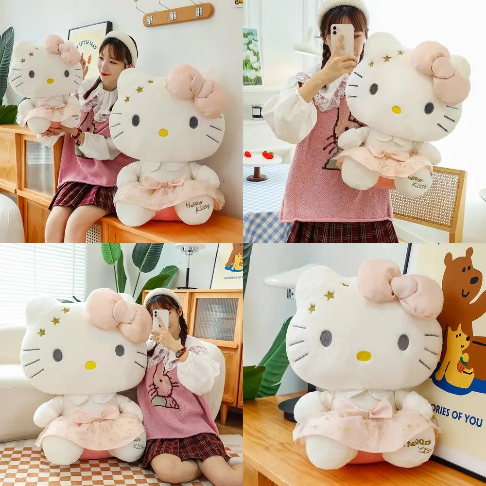 

Sanrio Kawaii Hello Kitty плюшевая игрушка Kt Cat мягкая кукла мягкая подушка для детей подарок на день рождения большая милая кукла для девочек оптом