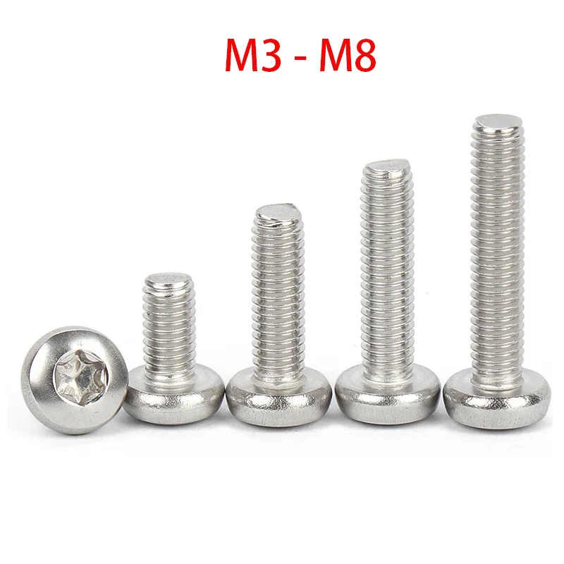 5/100pcs Six Lobe Torx Round Head Screw 304 Stainless Steel Six Lobe Button Head Screws Bolt M2 M2.5 M3 M4 M5 M6 M8