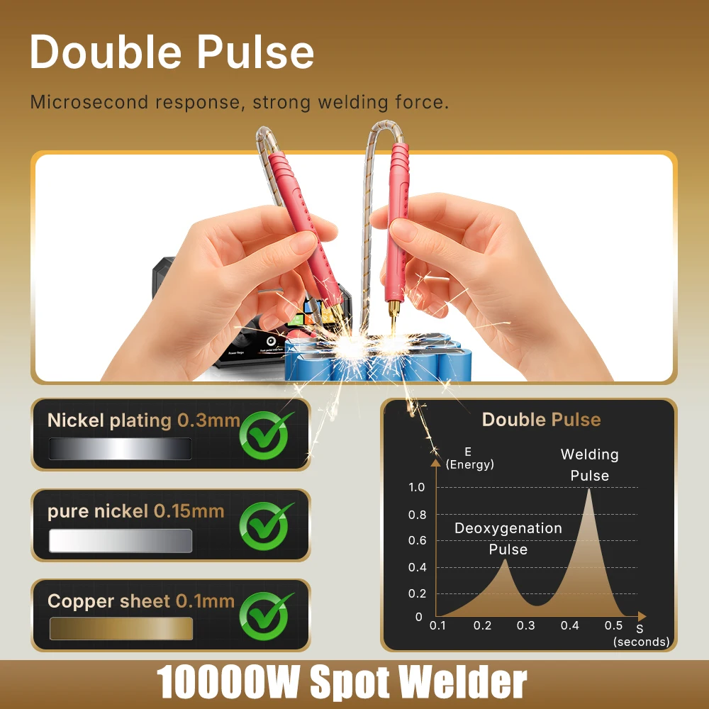 TK-20P 10000W Portable Spot Welder For Battery Pack Dual Pulse Max 0.1-0.3mm Welding Auto/Manual Mode LCD Display Foot Pedal ﻿
