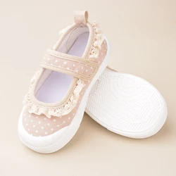 Spring New Style Children Lace Canvas Girls Adorable Princess Flat Shoes Toddlers Polka Dot Sneakers EWS06