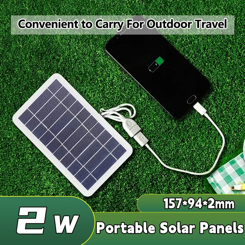 Solar Panel 2W With USB Outdoor Phone Charger Waterproof For Hiking And Camping Portable Solar Charging 5V Mobile Power Supply