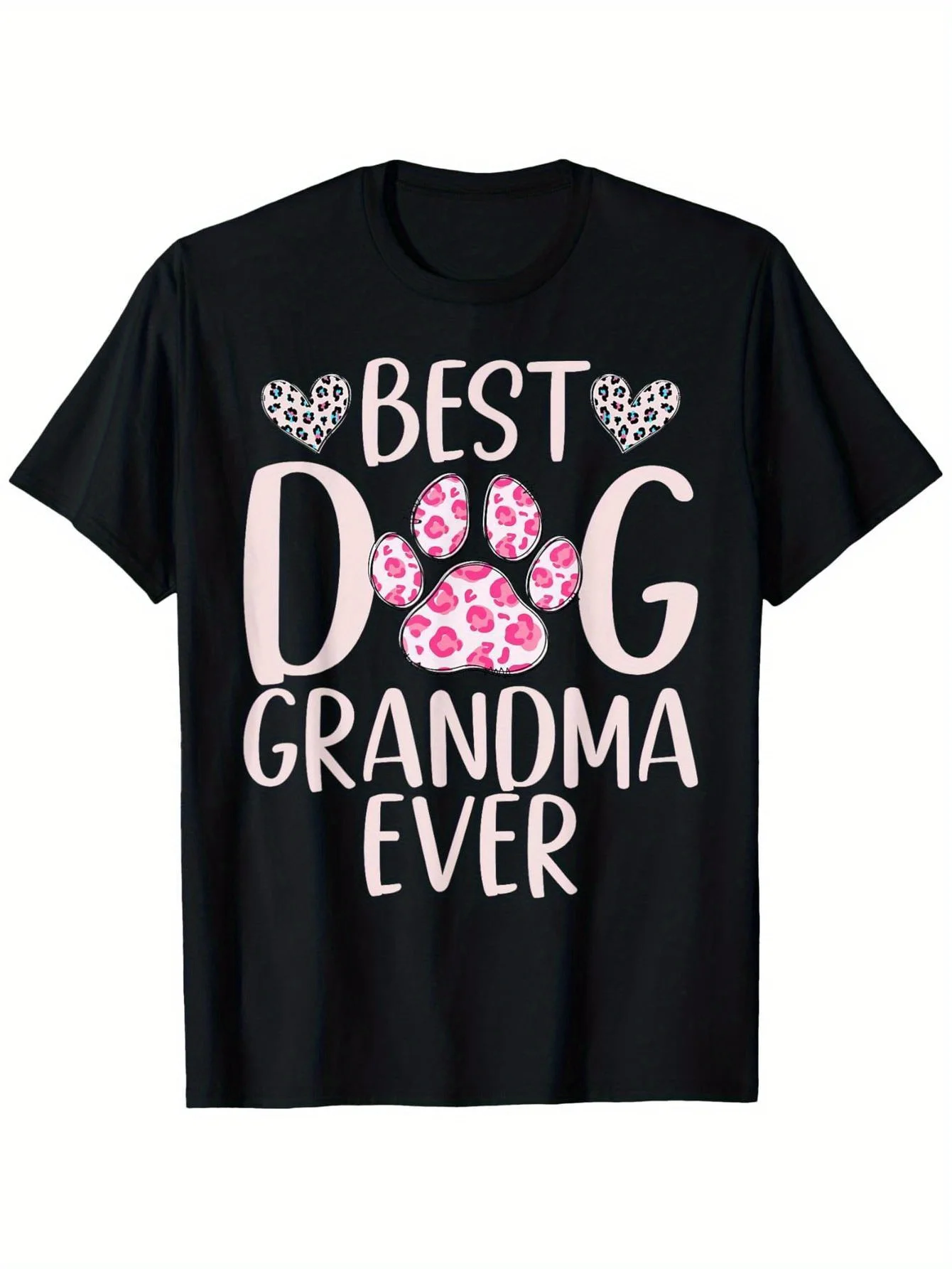 Best Dog Granny T-Shirt - Soft Cotton T-Shirt with Fun Paw Print Design, Casual Crew Neck Short Sleeve, All Season
