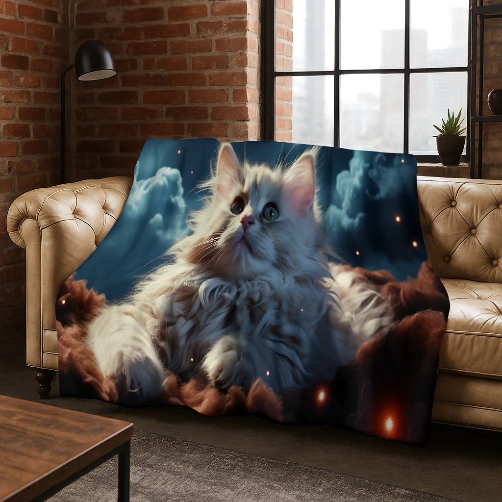 3D Persian Cute Cat Animals Flower Flannel Blanket Soft Warm Blanket for Bedroom Room Living Room Bed Travel Camping Picnic Gift - view 2