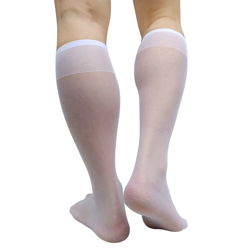 Мужские прозрачные носки до колена, ультратонкие сексуальные чулки, нижнее белье, мужские деловые формальные носки, длинные летние носки-трубы