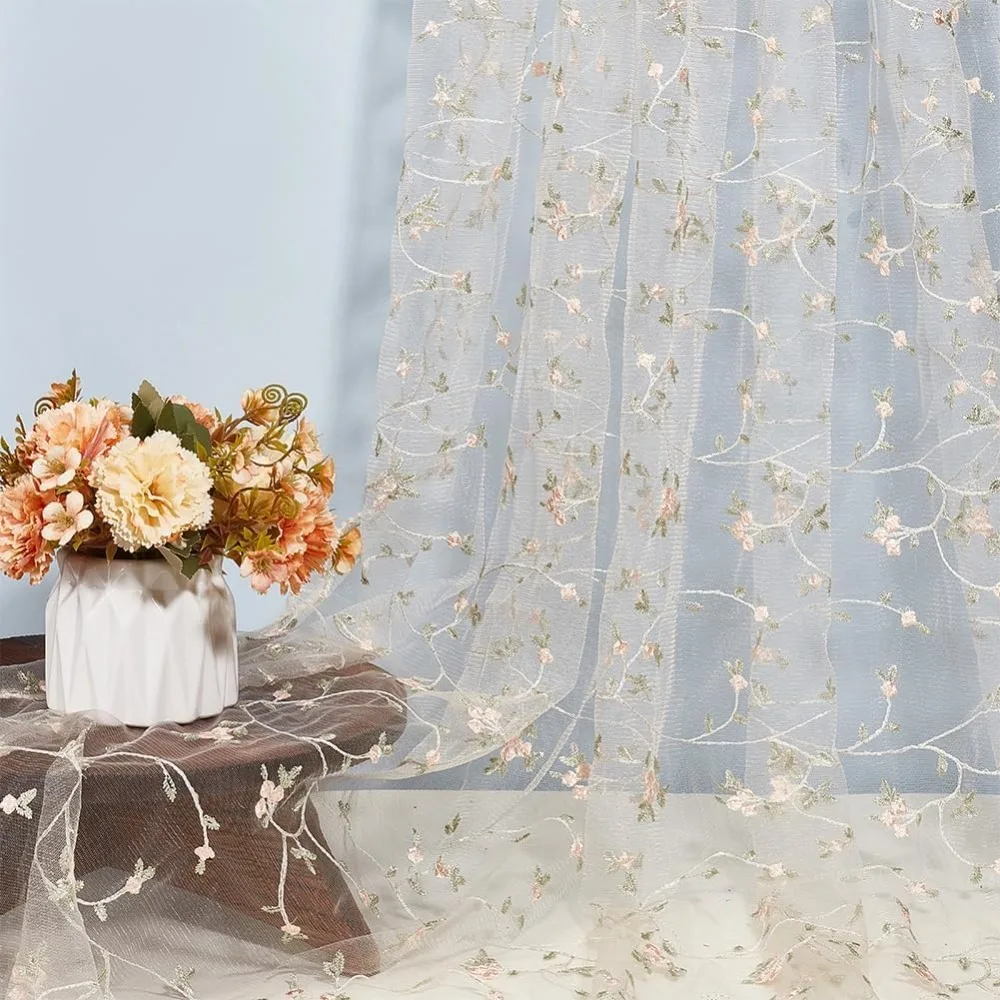 3 ياردة قماش زهرة مطرزة 51in واسعة البيج البوليستر الدانتيل DIY بها بنفسك الزفاف دش الزفاف