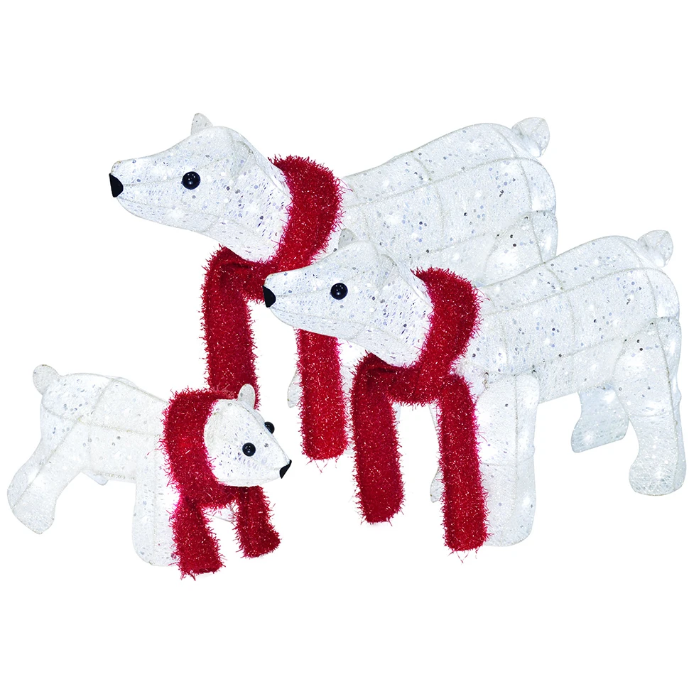 Christmas Decorative Lights - White Glowing Polar Bear Set - Indoor and Outdoor, for lawns and gardens