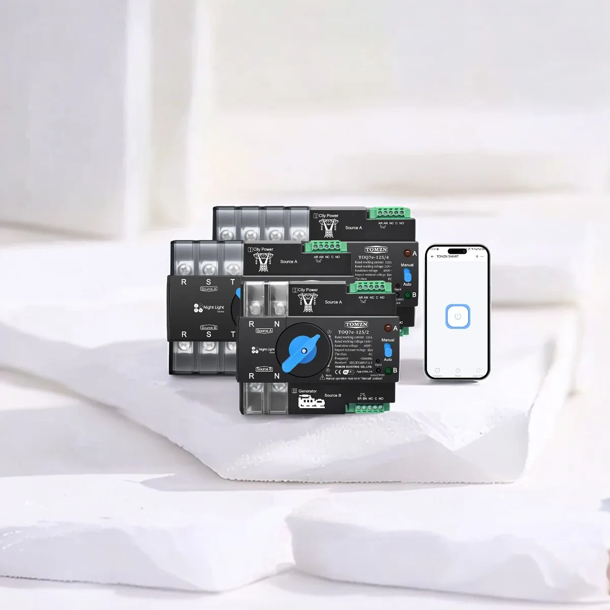 TOMZN 110V 120V Three-Phase WiFi Smart ATS Dual Power Auto Transfer Selector Switch Uninterrupted Transfer 2P 3P 4P EWeLink