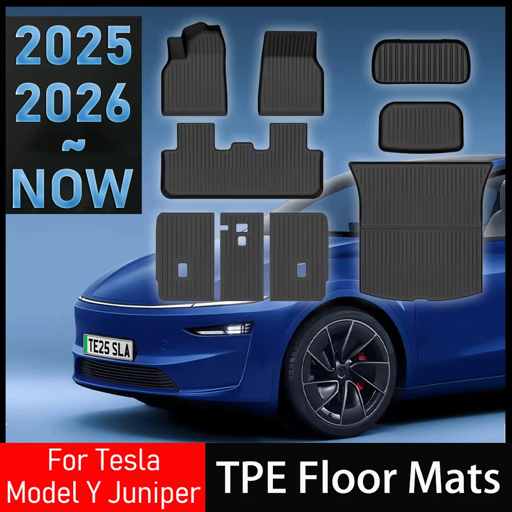 Tapetes de Chão Personalizados para Todas as Estações para Tesla Model Y Juniper 2025 2026 (Premium e Performance) Acessórios de Tapete de Carpete para Porta-Malas