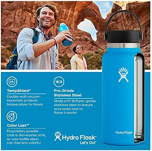 Wide Mouth Flex Cap Bottle - Stainless Steel Reusable Water Bottle - Vacuum Insulated, Dishwasher Safe, BPA-Free, Non-Toxic