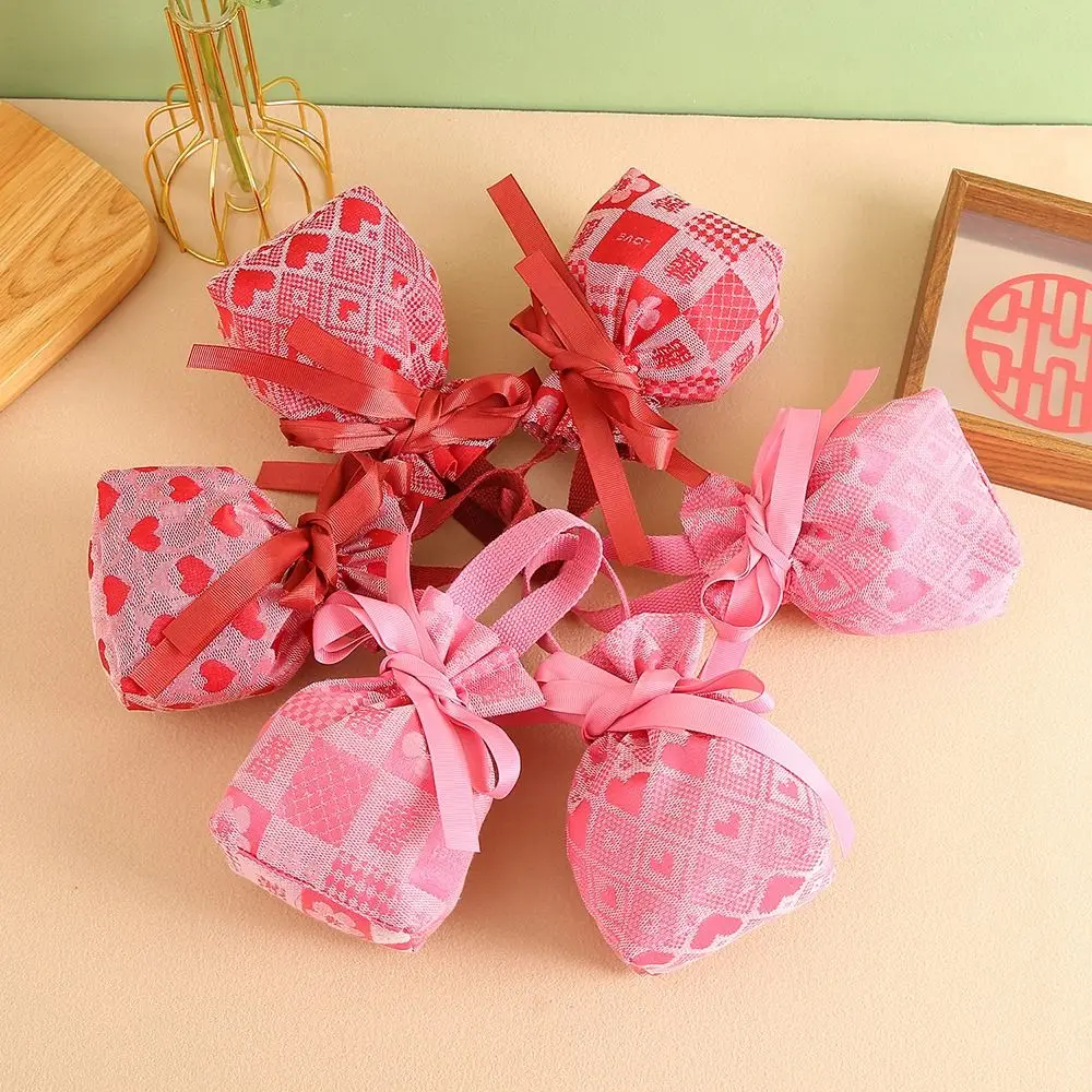 Love Heart Wedding Sugar Bag Korean Style Handle Ribbon Bow Wrist Bag Coin Purse Wedding Candy Bag Bowknot Handbag Festival