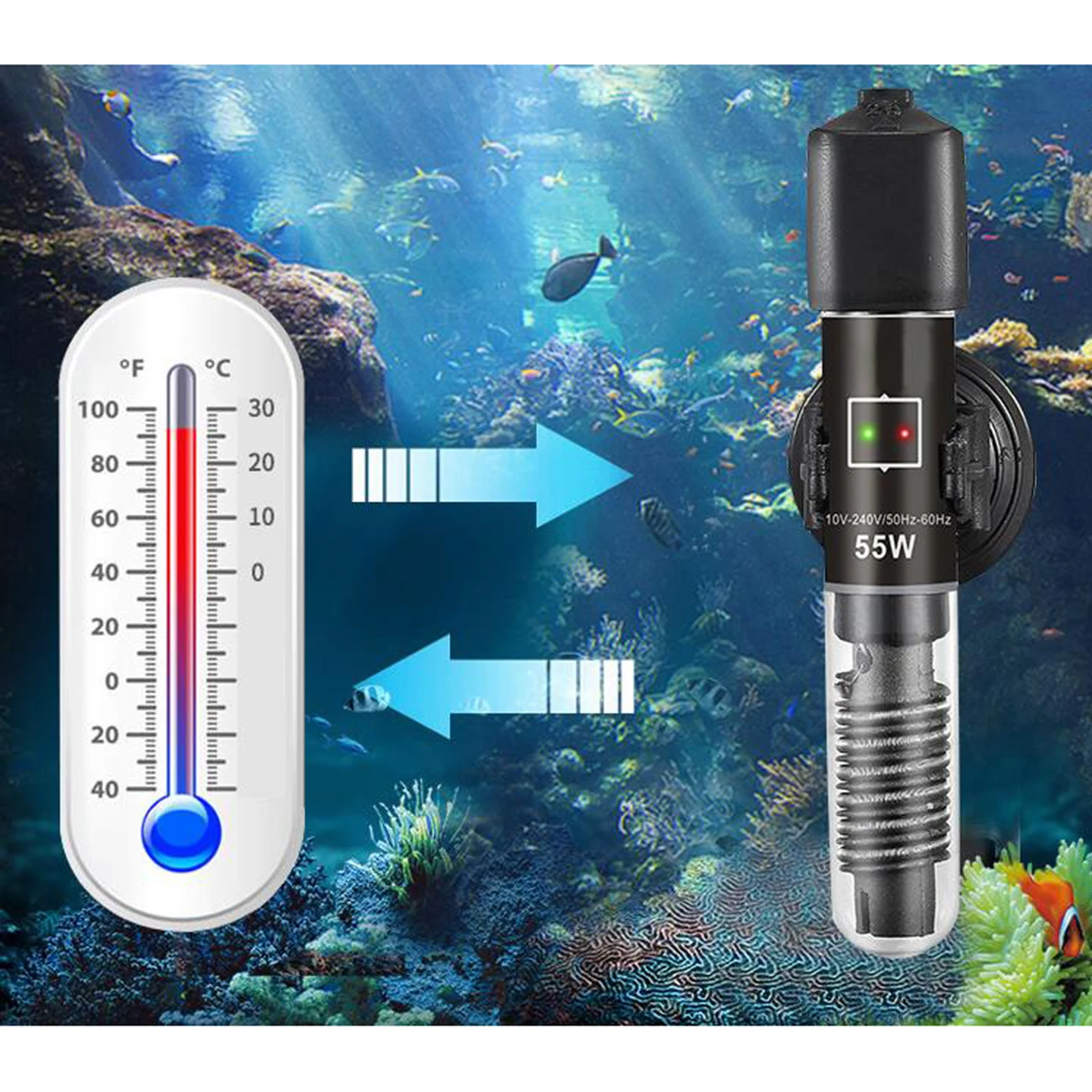 25W/50W Fish Tank Heating Rod 26 Degrees Pond Heat Rod for Saltwater Freshwater Turtle Tanks Thermostat Mini Aquarium Heater