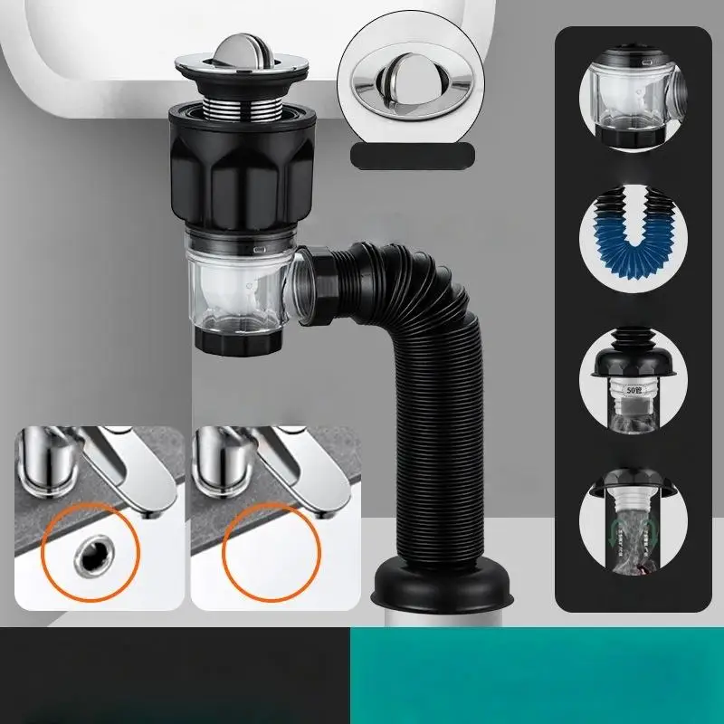 Odor Proof Basin Drain Pipe Complete Set Washbasin Face Sink Drain Bathroom Ceramic Horizontal Vertical Drainage Accessories