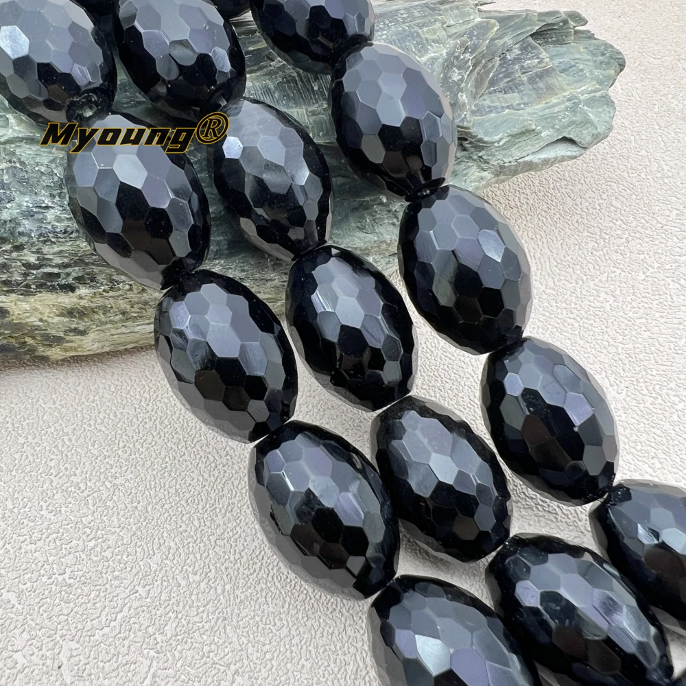 

18x25MM 16PCS Large Natural Stone Black Obsidian Faceted Barrel Cutting Nugget Beads For DIY Jewelry Making MY240119