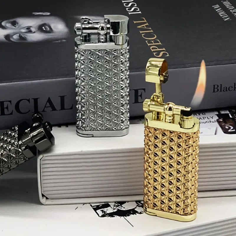 Vintage Metal Bright Ping Sound Butane Gas Lighters Inflatable Grinding Wheel Flint Tobacco Lighter Gadget for Men Gifts