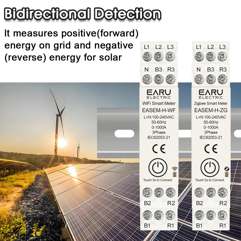Tuya Smart WiFi ZigBee مقياس الطاقة مع 3 CT المشابك لنظام الطاقة الشمسية الكهروضوئية استهلاك إنتاج الطاقة مراقبة ثنائية الاتجاه