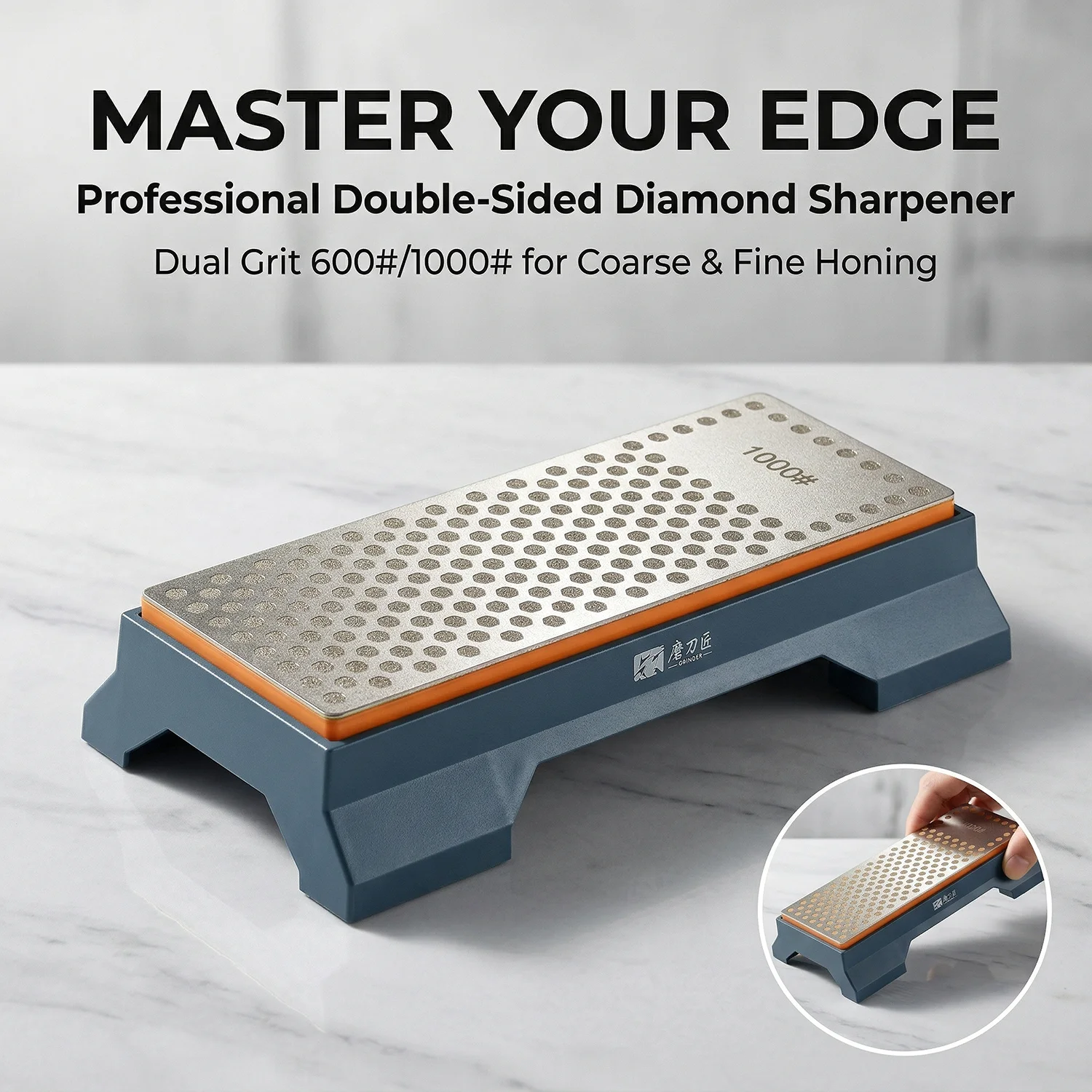 Dual-Sided Diamond Sharpening Stone | Coarse 600 Grit / Fine 1000 Grit | with Box