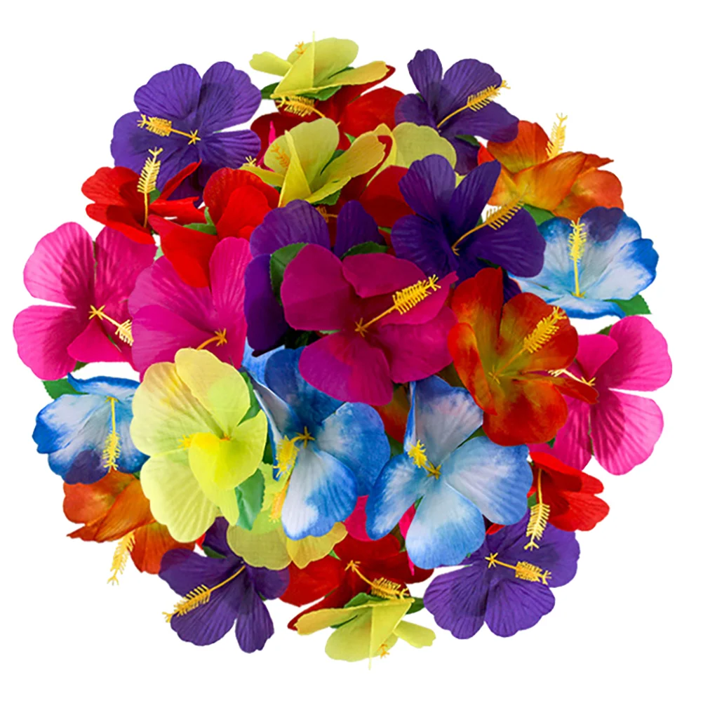 72 Pcs Decorate Simulation Hibiscus Flower Hawaii Desktop Artificial Arrangement Decorative Photography Prop Seaside