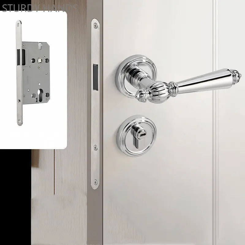 

Light Luxury Silver Bedroom Door Locks Zinc Alloy Magnetic Suction Mute Lockset Indoor Wooden Door Handle Lock Home Hardware