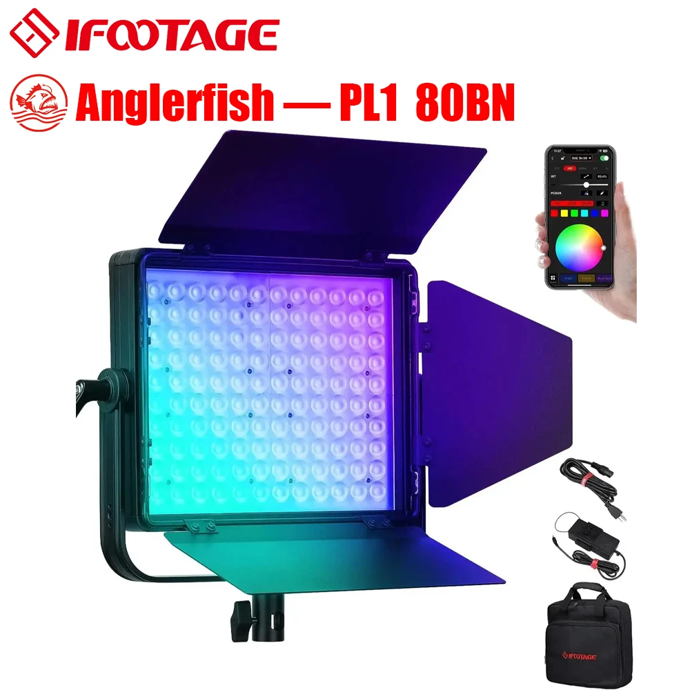 IFOOTAGE  PL1 80BN 80W LED Video Light Bi-Color Panel Light Bluetooth APP Control 2700K-6500K/CRI 98/TLCI 99 with U Bracket