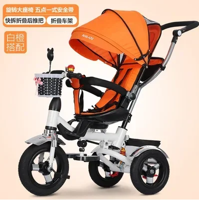 Swivel Seat Baby Triciclo Stroller, 4 em 1, à prova de choque, removível, Dobrável, Bicicleta, Bicicleta, Pram, Crianças