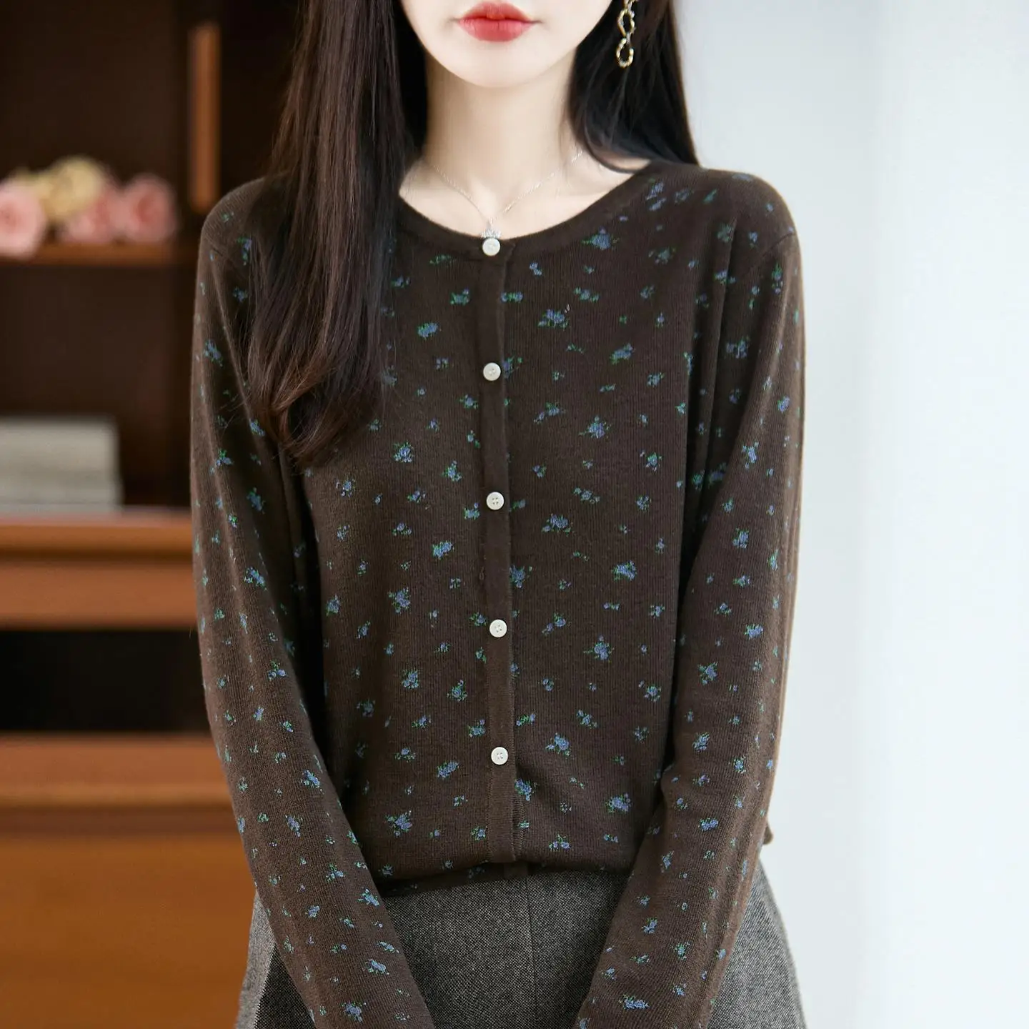 الحلو الكورية Sle جولة Ne رقيقة سترة مشغولة من الصوف المطرزة Faionable سترة Jaet عارضة فضفاضة تناسب لينة طويلة Sve #1