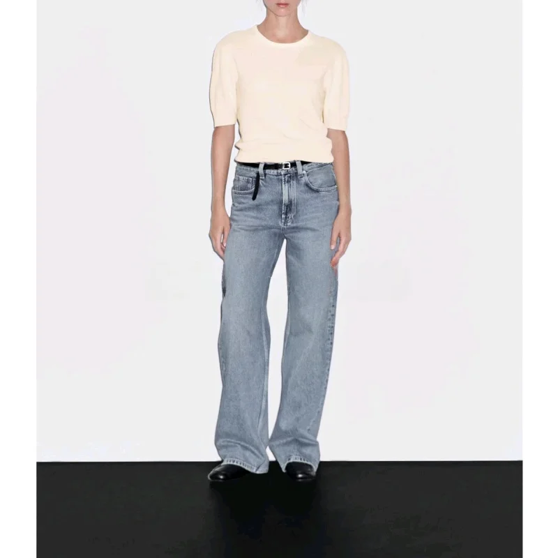 Suéter de Punto para Mujer, Cuello Redondo, Mezcla de Lana, Manga Larga, Borde Acanalado Decorativo, Fibra de Poliéster Suave...