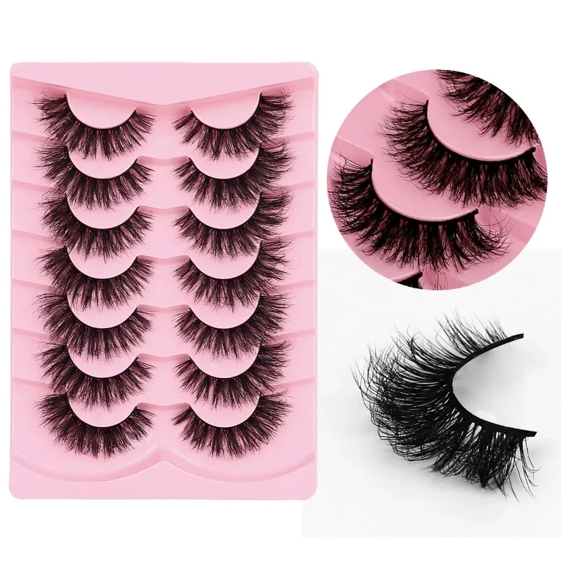 Pack of Fluffy Strip False Lashes, Faux Mink, Cat Eye Lashes, Natural Look, Wispy Lashes, False Eyelashes, 7 Pairs