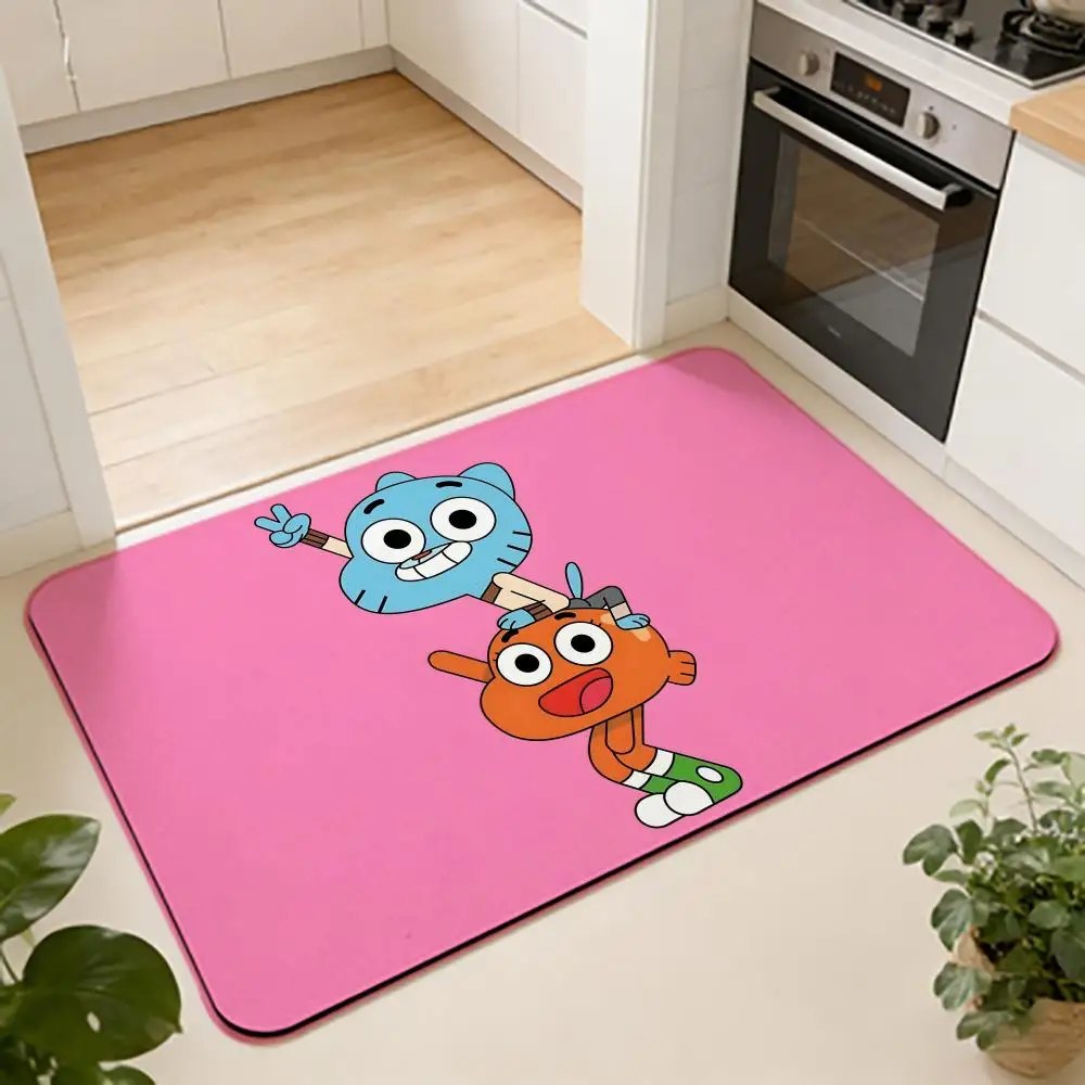 ANIME T-The Amazing World of Gumball Floor Mat Absorbent Floor Mat Non-Slip Entrance Rug for Bathrooms Restrooms and Toilets