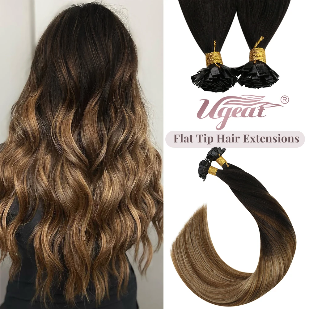 Ugeat Flat Tip Hair Extensions Human Hair Pre-Bonded Hair Extensions 14-24