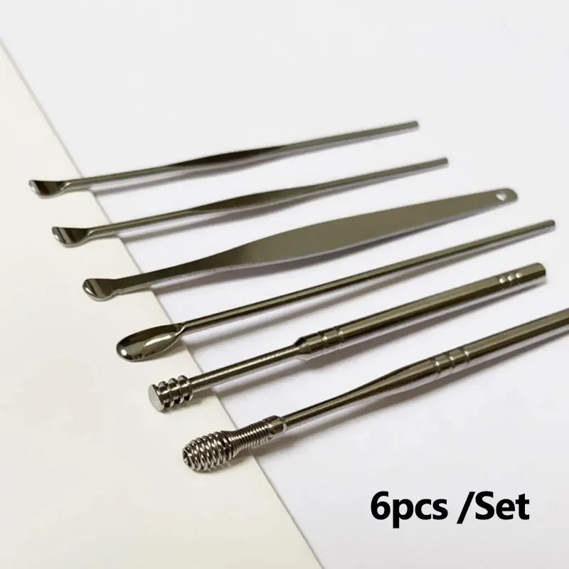 

6pcs/set Stainless Steel Ear Spoon Kits Spiral Ear Pick Tool with Bag