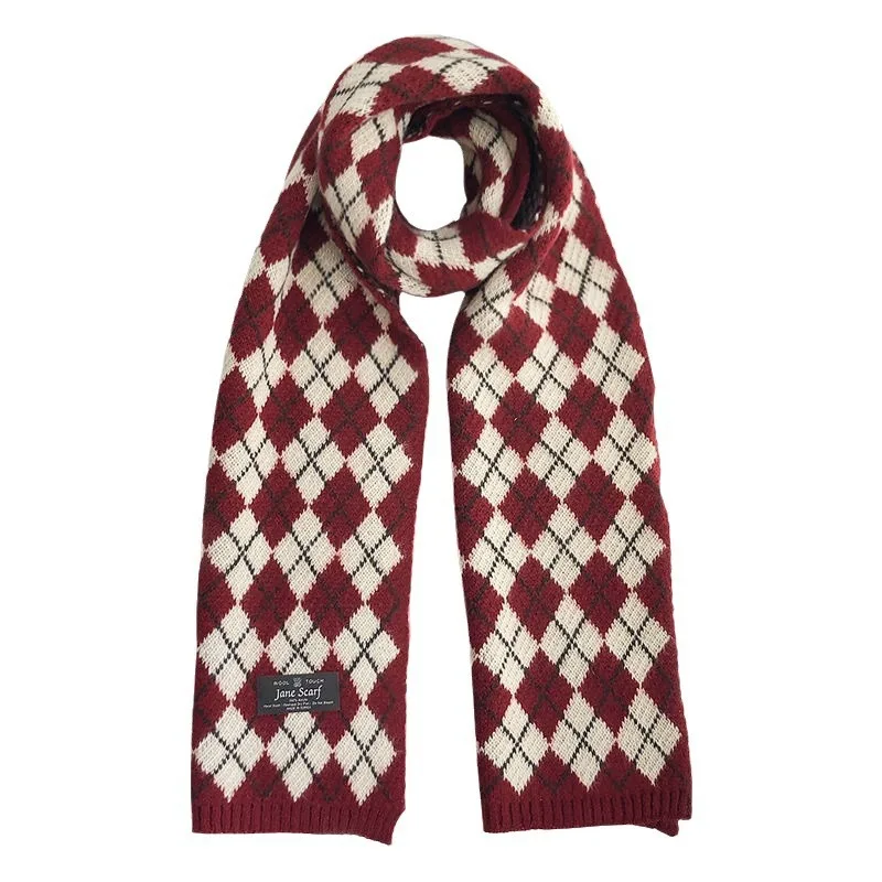 Christmas Plaid Scarf for Women in Winter,vintage Diamond Shaped Versatile Thick Knitted Yarn Imitation Cashmere Scarf