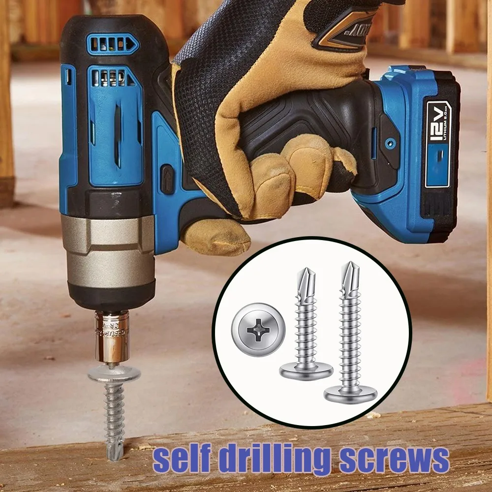 M4.2 M4.8 410 Stainless Steel Self Tapping Screws Large Flat Head Self Drilling Screws Metal to Wood Construction Fasteners