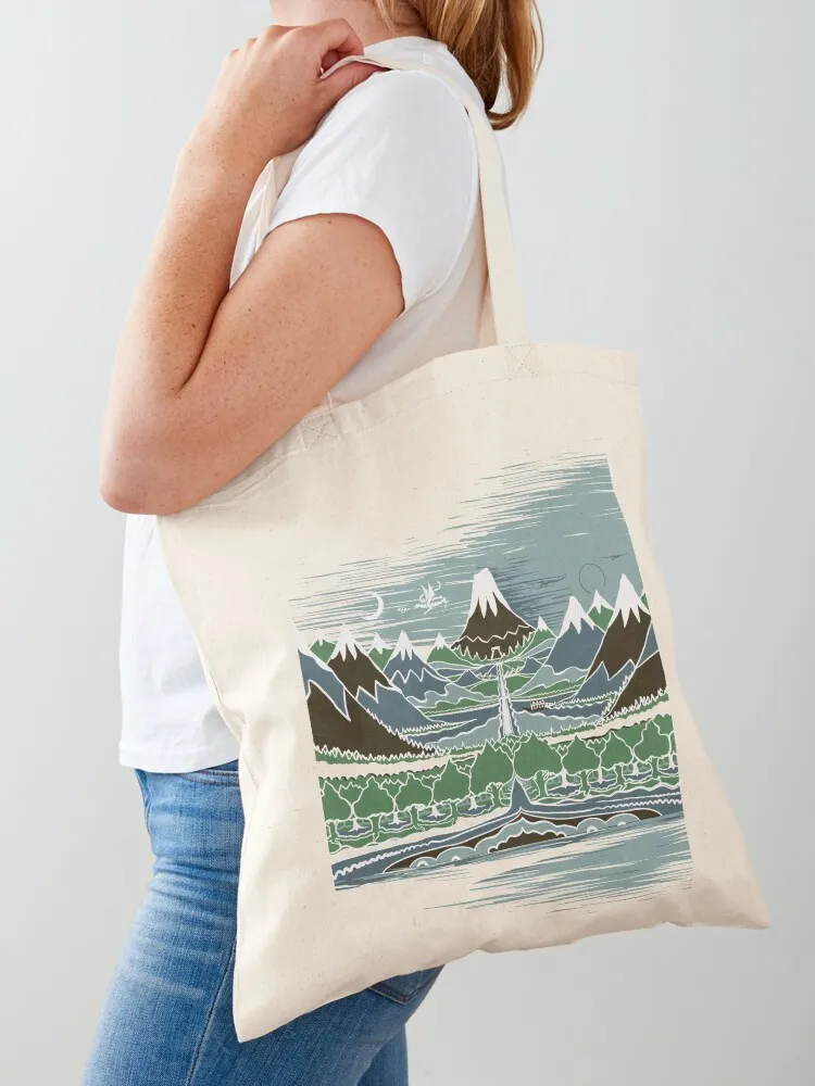 A Halflings journey on a mountain path through an elven wood in the style of J.R.R.Tolkien Tote Bag