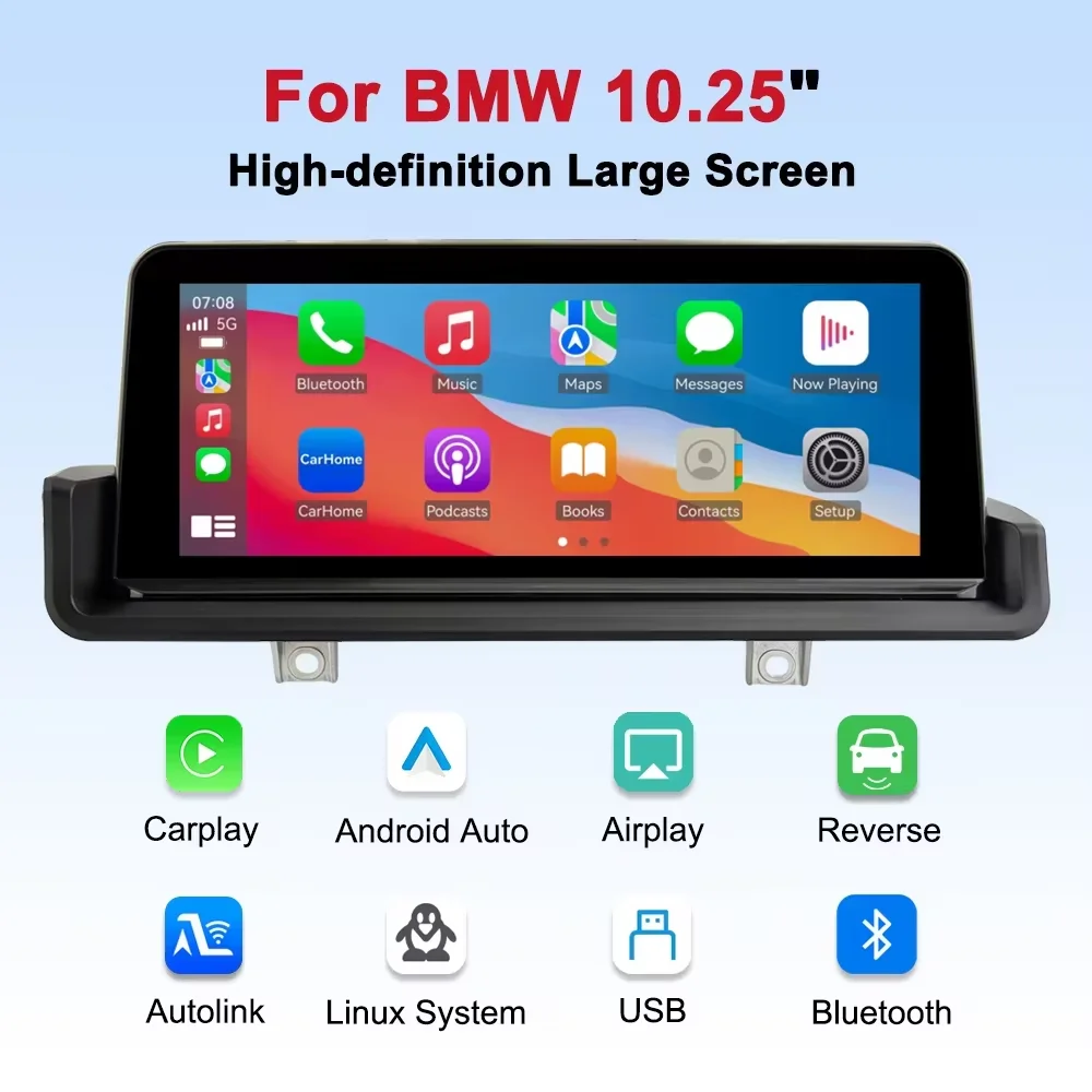 Bonroad 10.25 Inch Linux Wireless Carplay Android Auto Car Radio For BMW 3 Series E90 E91 E92 E93 2006-2012 With YouTube BT GPS Navigation Multimedia