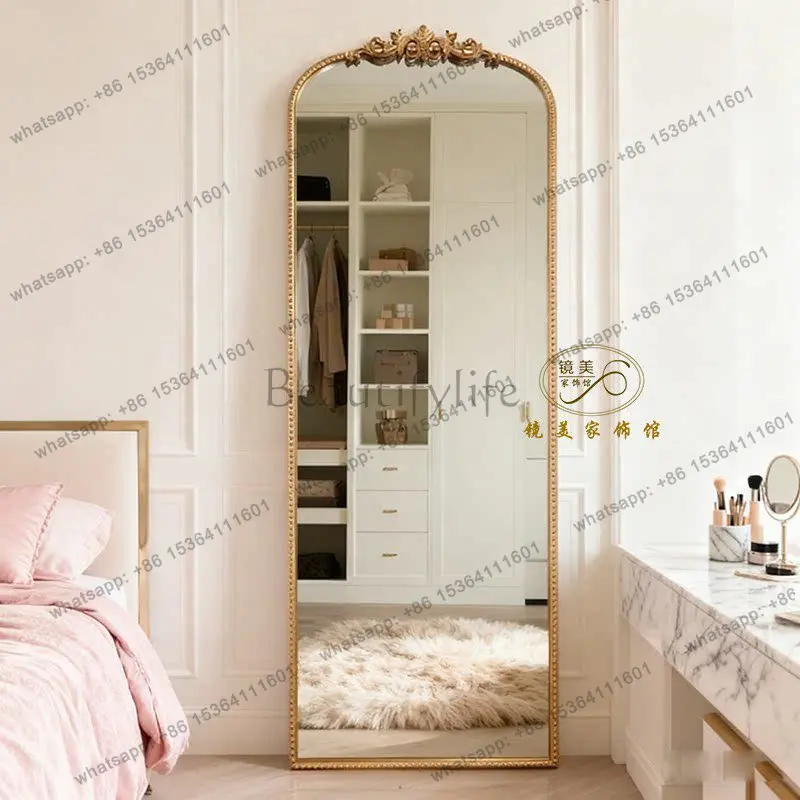 French retro full-body mirror carved light luxury floor-to-ceiling bedroom entrance fitting mirror