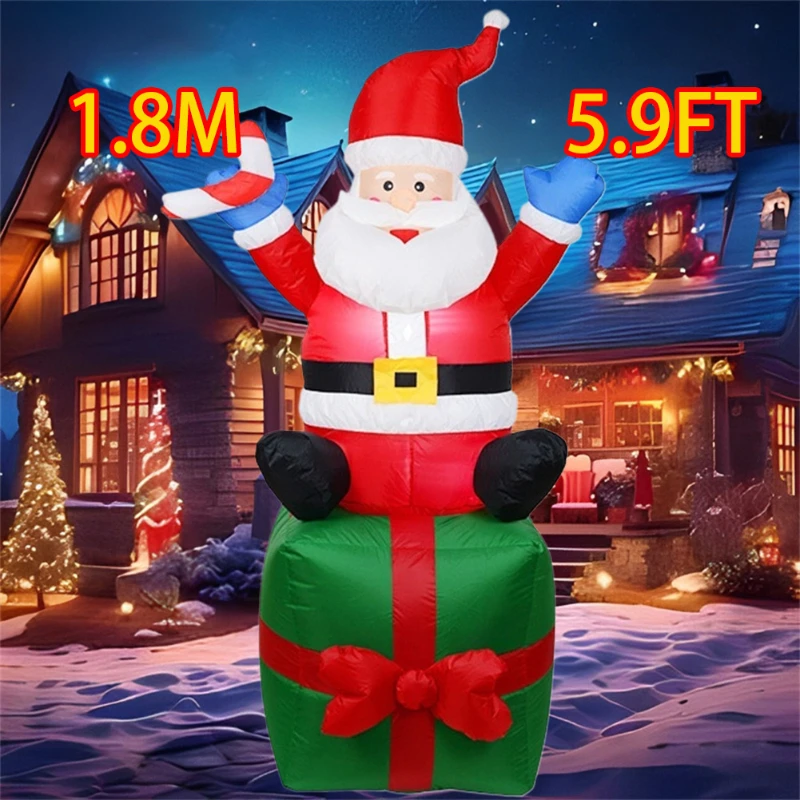 

Santa Sit on Gift Box 6FT Christmas Inflatable Decorations Toys LED Lights Inflated Model Toy Outdoors Xmas Party Yard Props