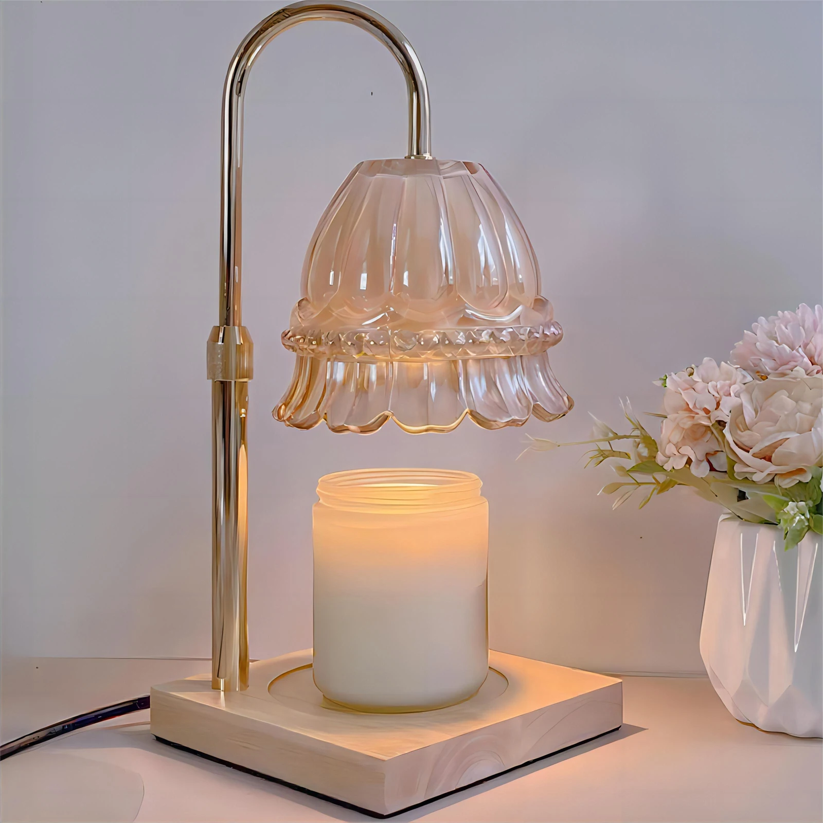 Unique Candle Warmer Lamp Flower Shade With Timer Candle Warmer Lamp Adjustable Fancy Wax Lamp Romantic Aroma Diffuser Lamps