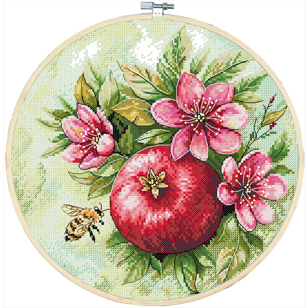 

Набор для вышивки крестом Joy Sunday с предварительной печатью, легкий узор, набор для вышивки из штампованной ткани Аиды, цветы и пчелы с гранатами