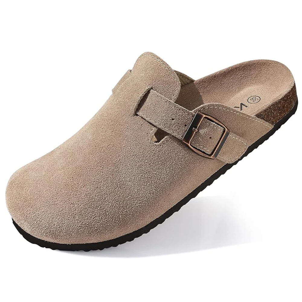 Litfun Neue Damen-Clogs für Damen, modisch, Kork-Wildleder-Maultiere, Slipper, klassischer Kork, rutschfest, für Outdoor-Hausschuhe mit Fußgewölbeunterstützung