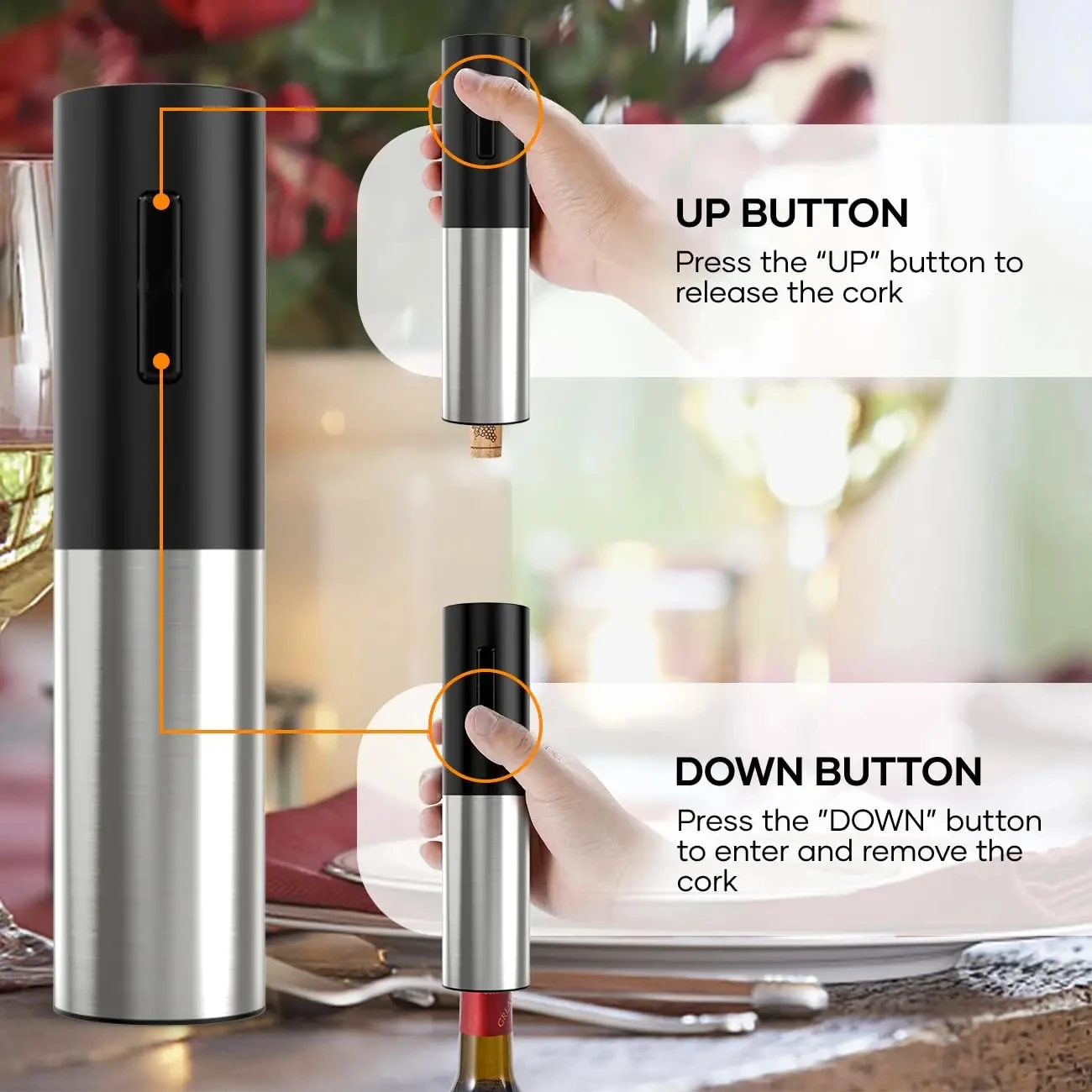 

Automatic Electric Wine Bottle Opener, Rechargeable Red Wine Corkscrew with Foil Cutter, Electric Wine Opener Party & Restaurant