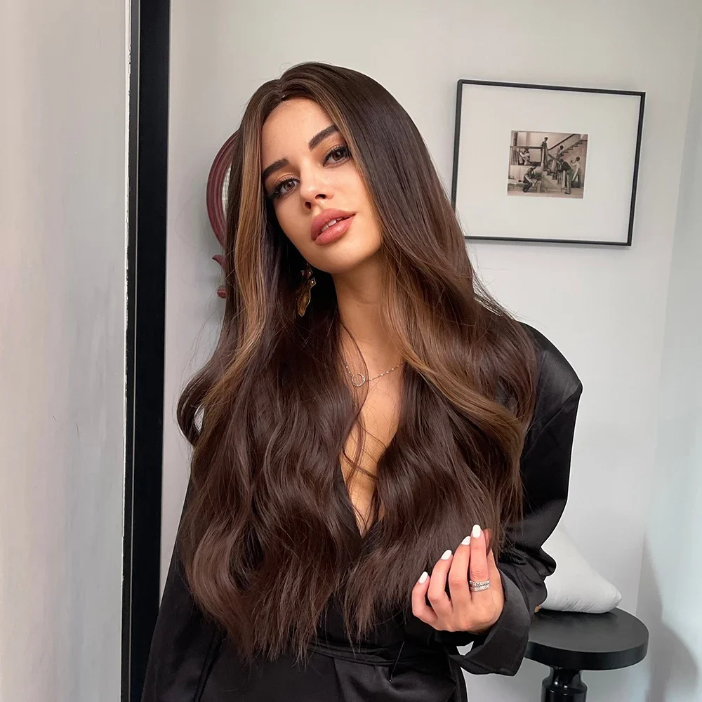 

Brown Wave 5x5 Silk Base 28Inch Glueless Jewish Human Hair Wig Baby Hair HD Lace European Hair Preplucked Daily Wig