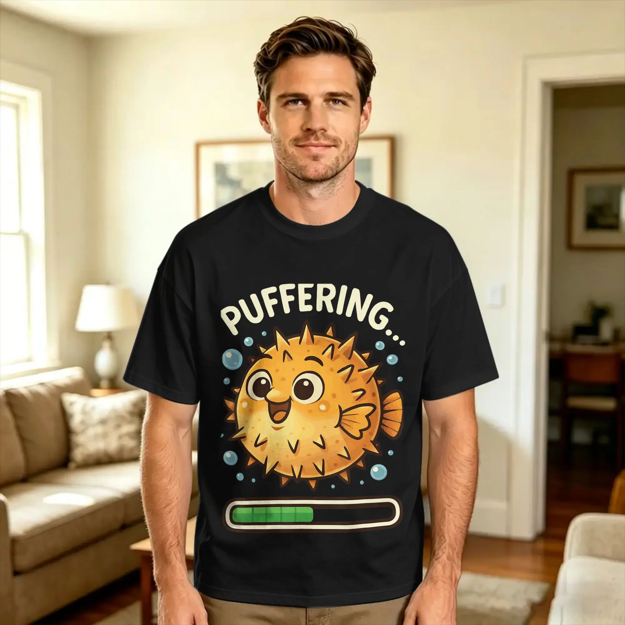 Harajuku T-Shirt Summer Puffering Puffer Fish Hippie T Shirts  Pure Cotton Tshirt for Man Aesthetic Short Sleeve Clothing