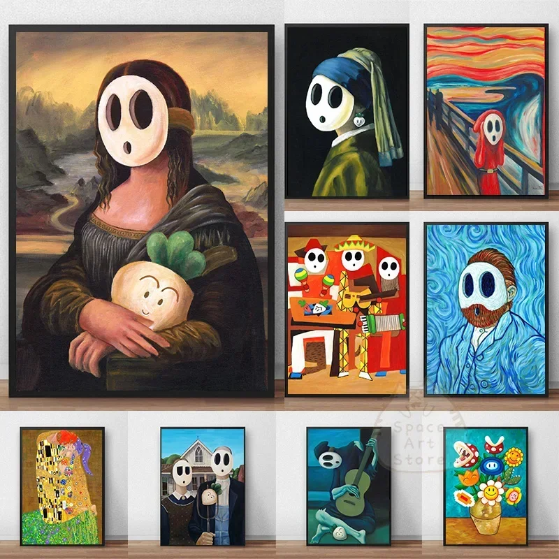 Mask Funny Masterpiece Poster Mona Shyguy Gothic Guitarist Vincent Canvas Painting Wall Art Picture Print Living Room Home Decor