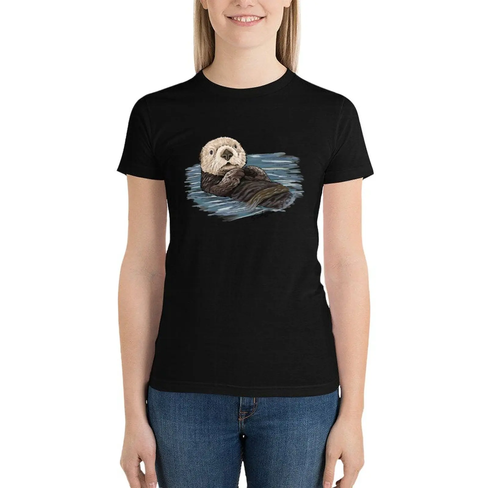 Sea Otter Sketch T-Shirt cute tops plus size tops t-shirt dress for Women plus size sexy