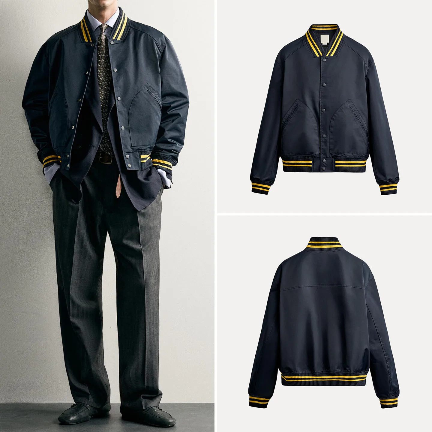 Men's Fashion Pilot Jacket Loose Fit Contrast Color Casual Style Long Sleeve Zipper Closure Baseball Collar Autumn New Arrival