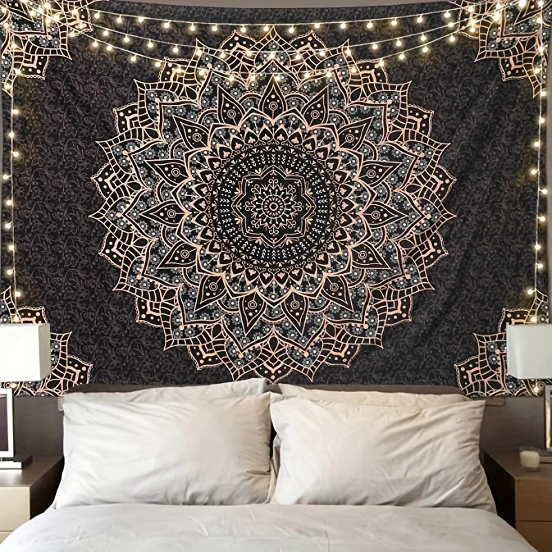 

Self-Adhesive Mandala Tapestry | Washable & Reusable | Psychedelic Black for Bedroom & Decor