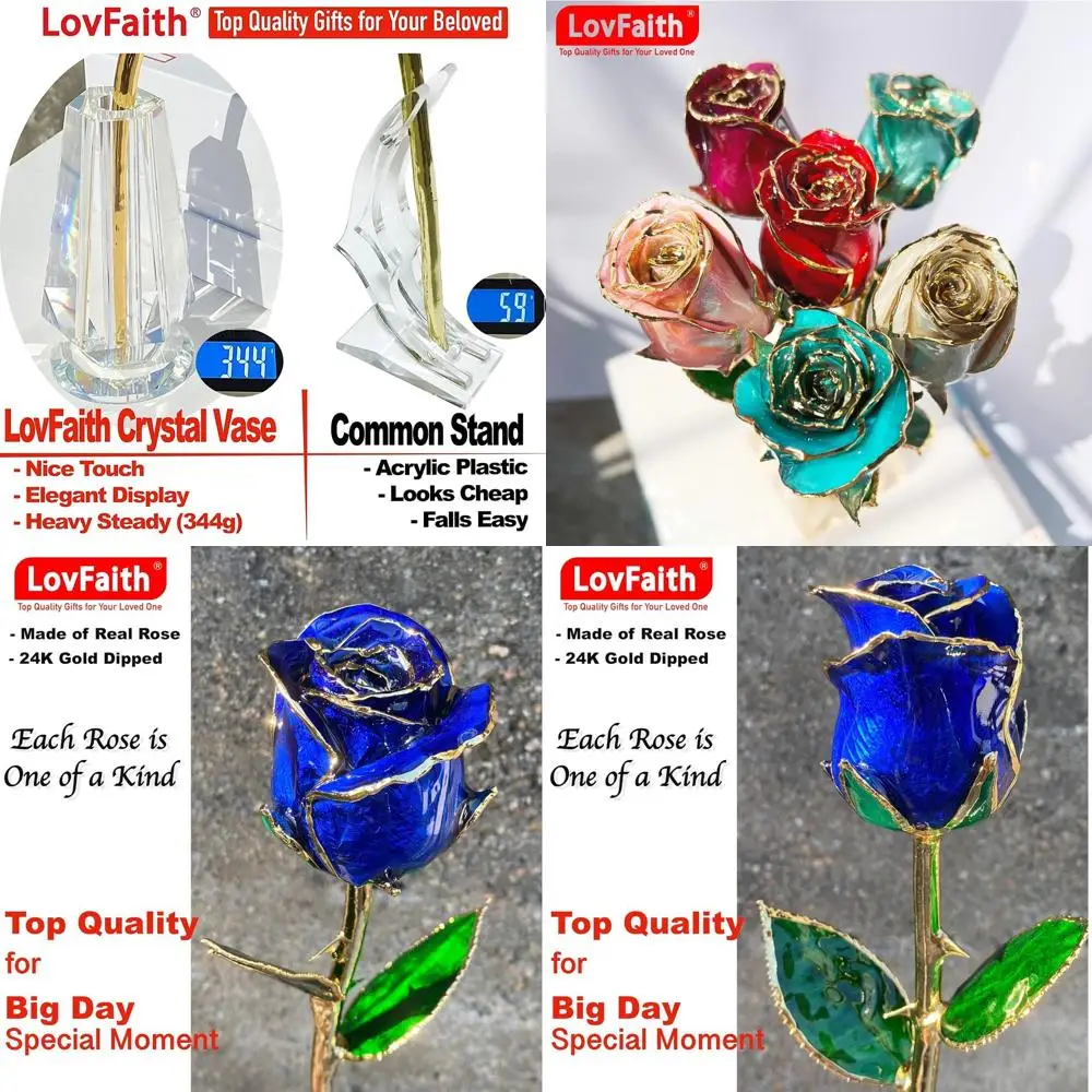 Rosa Real Bañada en Oro de 24K con Base de Cristal para Aniversario, Día de la Madre o Regalo de Cumpleaños