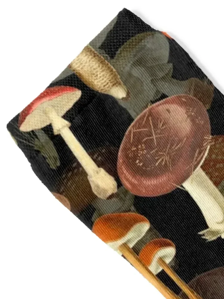 Vintage toxic mushrooms forest pattern on black Botanical Night Garden Socks Hiking boots Soccer anime Girl'S Socks Men's