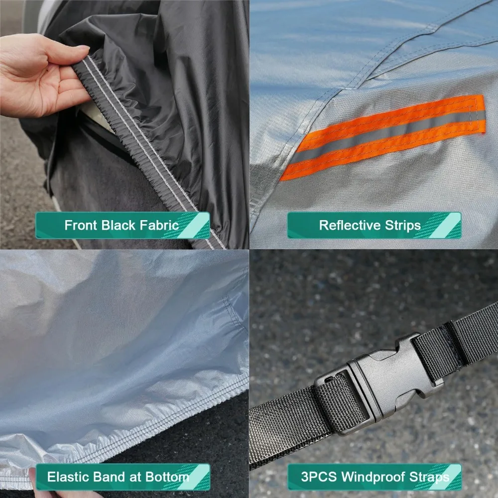 

6-слойный водонепроницаемый автомобильный чехол, всепогодная защита для седана, люка, внедорожника, защита от дождя и солнца, УФ-пыли с ветрозащитными ремнями