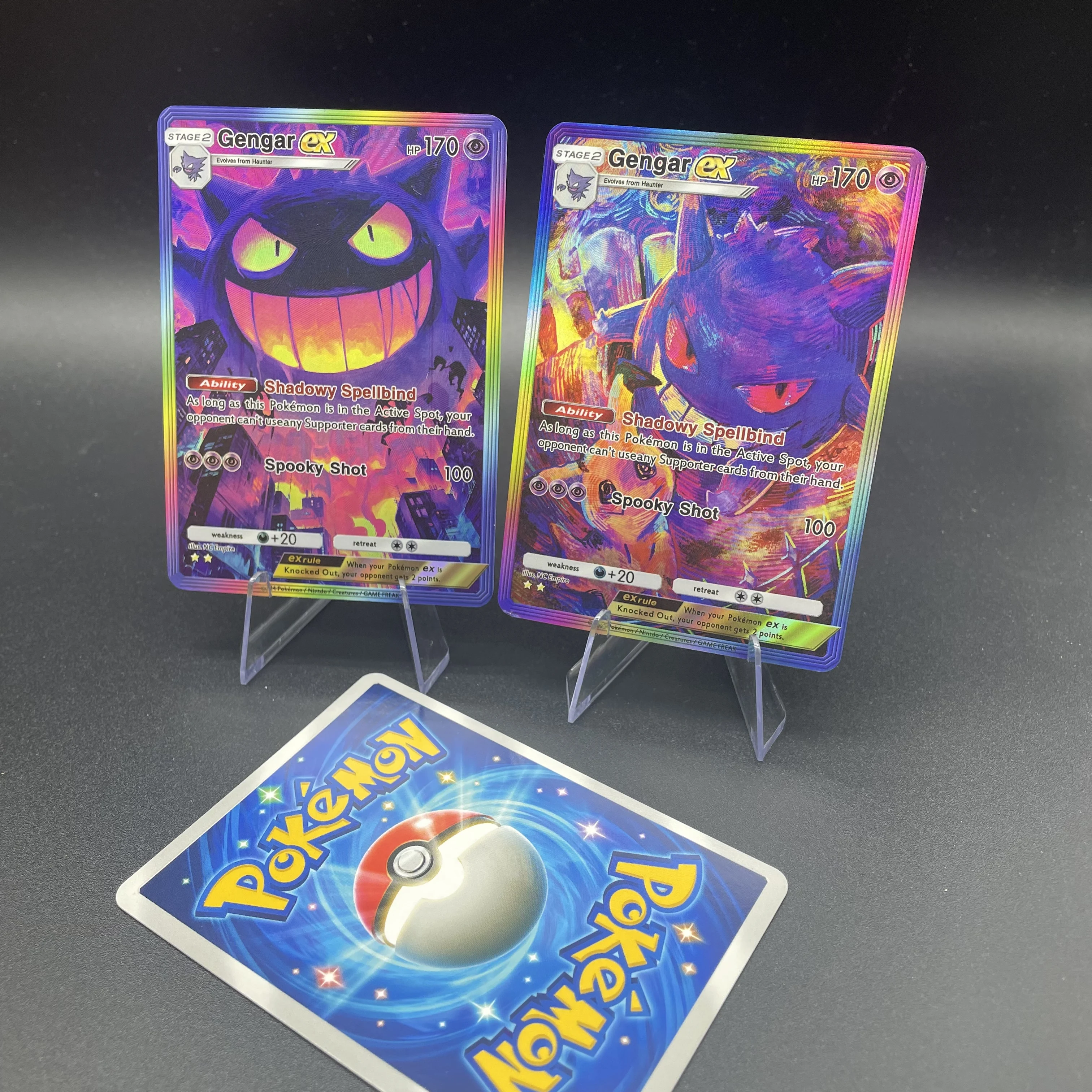 مجموعة بطاقات Ptcg Gengar Ex Holo - 3 قطع من بطاقات مجموعة ثلاثية الأبعاد ملونة عالية الجودة من ألعاب الرسوم المتحركة هدية للحفلات